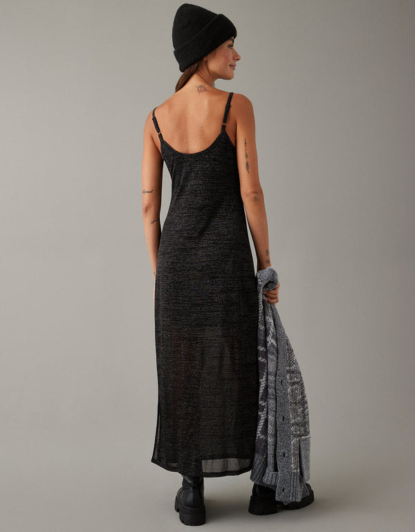 Vestido AE largo de tirantes con efecto de brillos - Negro
