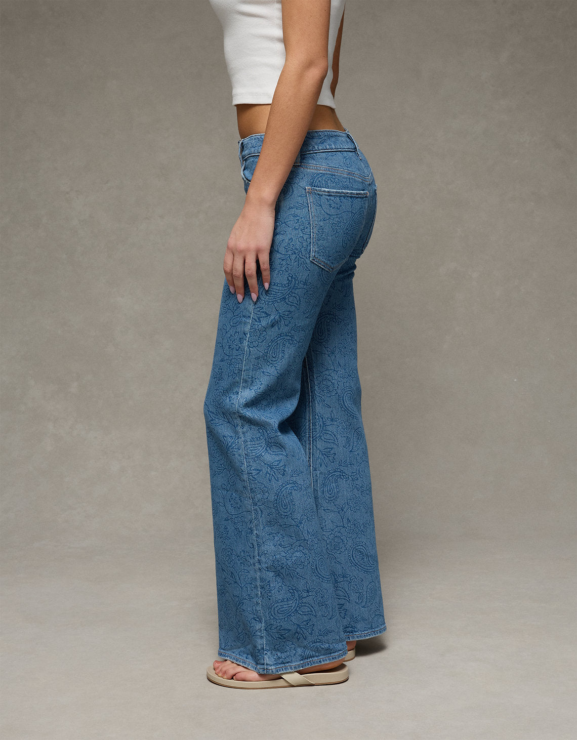Jean Flare Tiro Bajo Floral Ae - Azul 1436_6044_475_d2