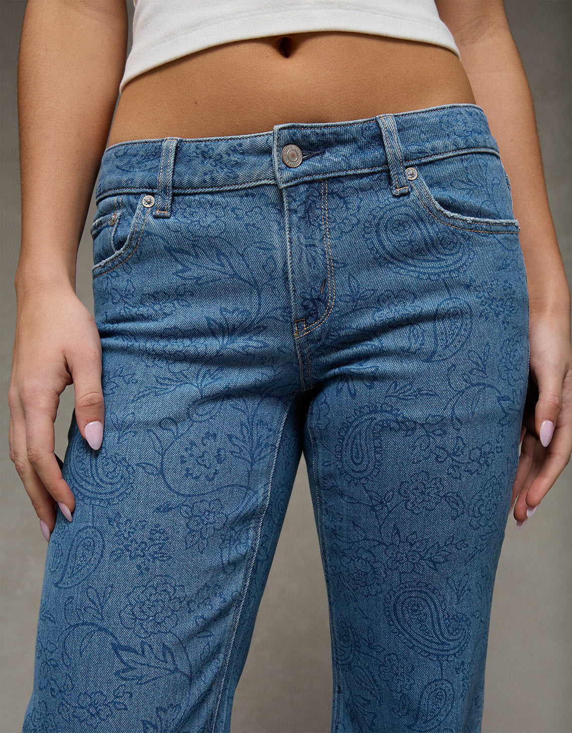 Jean Flare Tiro Bajo Floral Ae - Azul 1436_6044_475_os