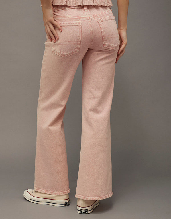 Jean acampanado de talle bajo Ae Stretch - Rosa