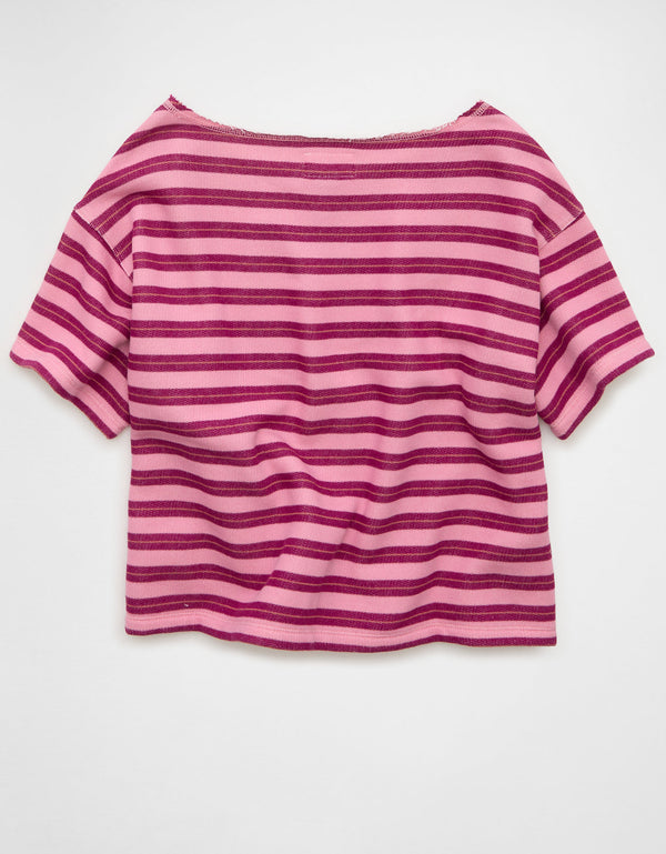 Sudadera de manga corta con escote descubierto - Rosa