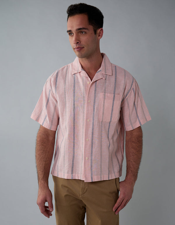 Camisa manga corta con rayas de hombre AE - Rosa