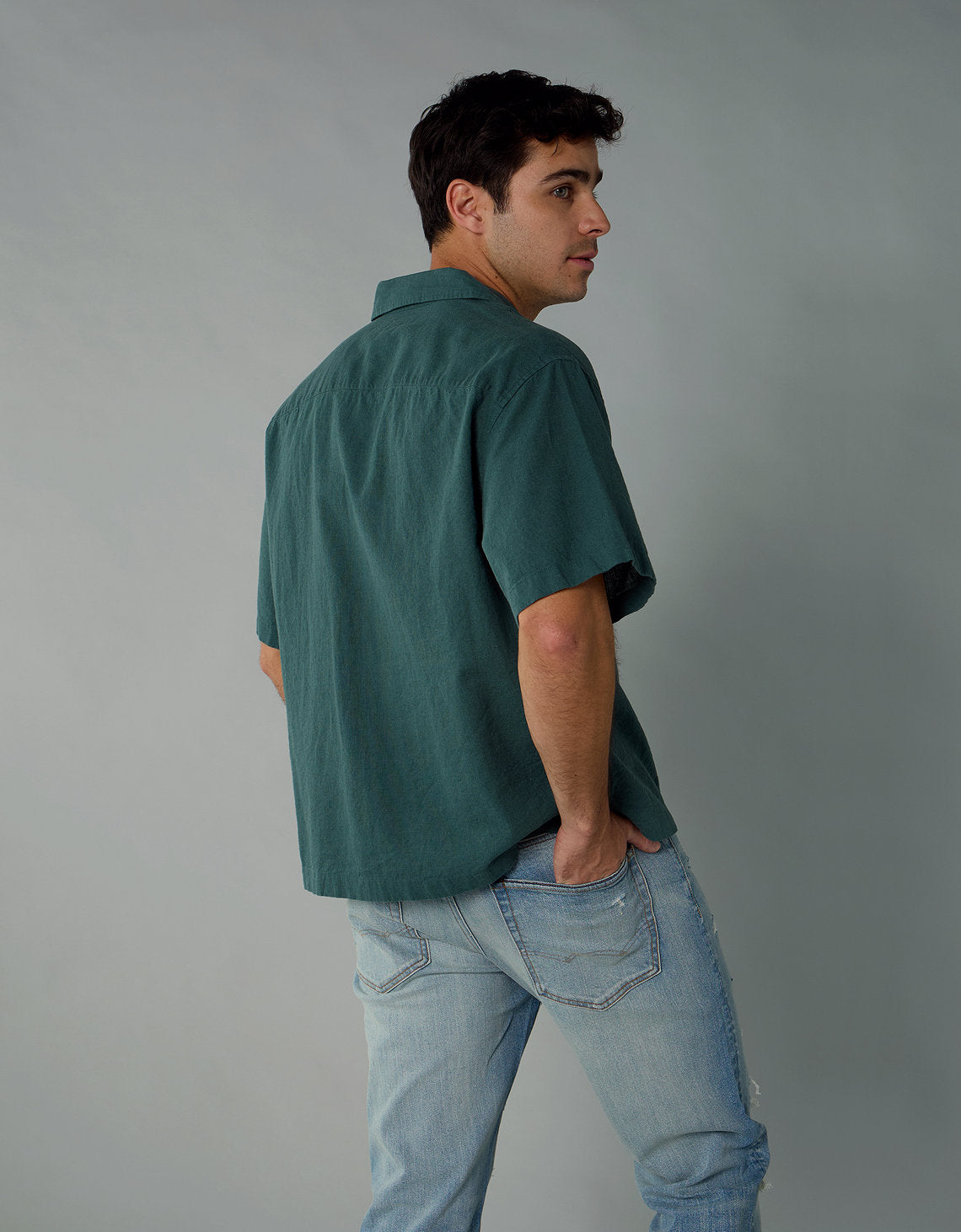 Camisa manga corta con rayas de hombre AE - Verde 2154_2734_395_ob