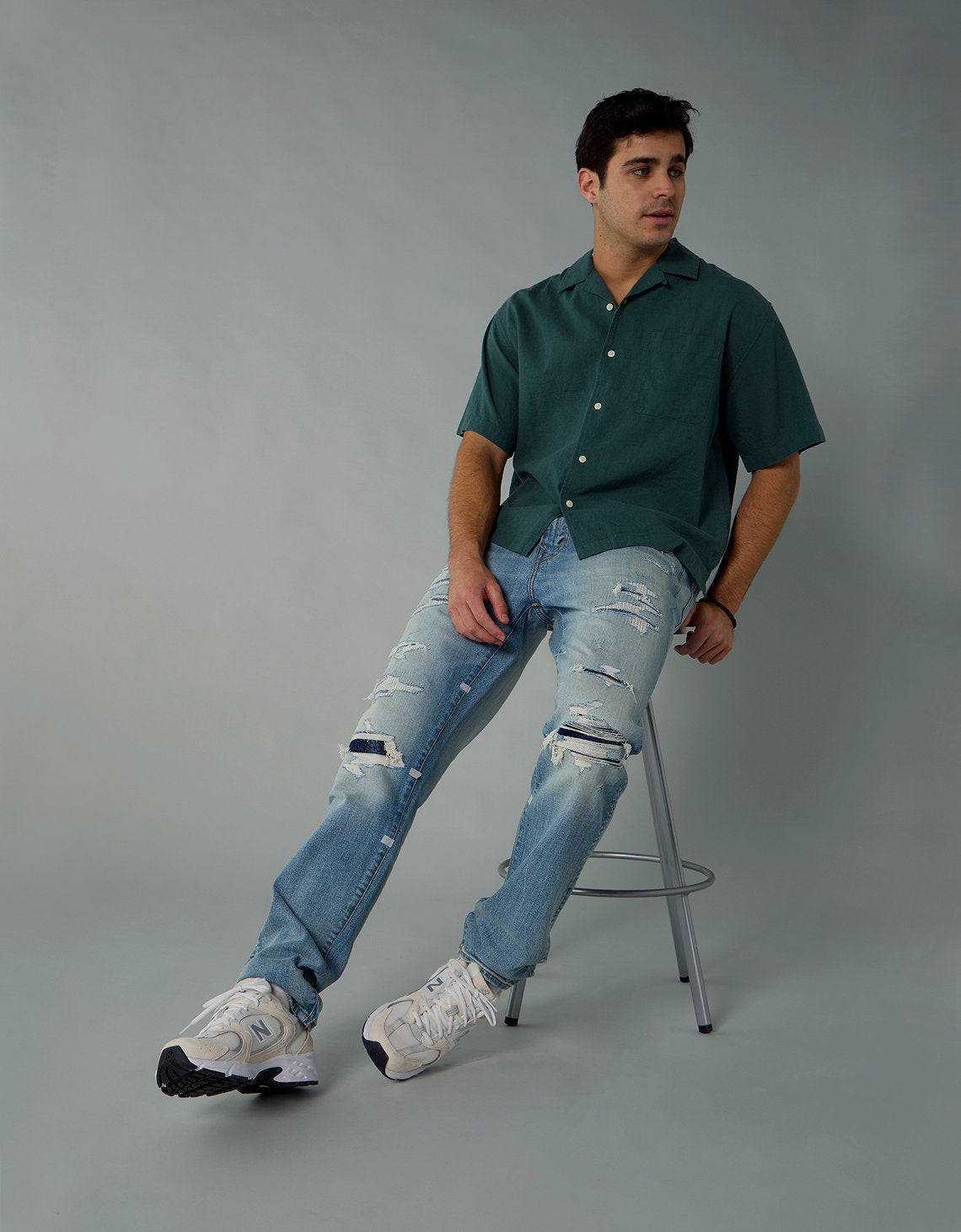 Camisa manga corta con rayas de hombre AE - Verde 2154_2734_395_of