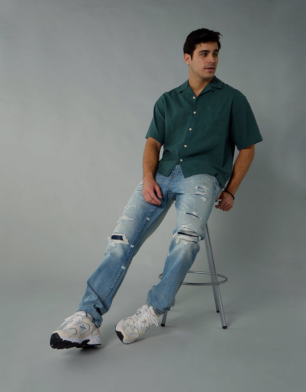 Camisa manga corta con rayas de hombre AE - Verde