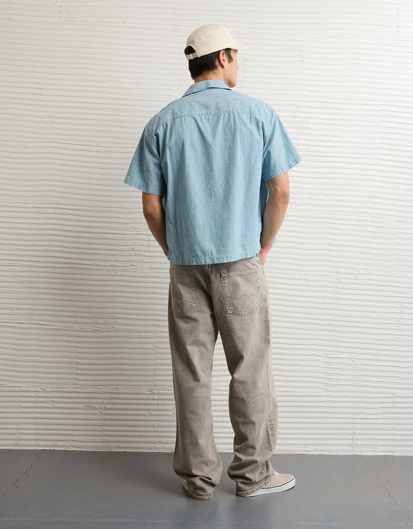 Camisa Camp Collar de manga corta y relaxed fit Ae - Azul