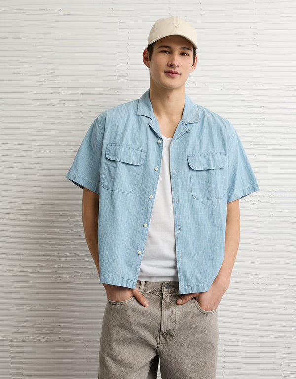 Camisa Camp Collar de manga corta y relaxed fit Ae - Azul