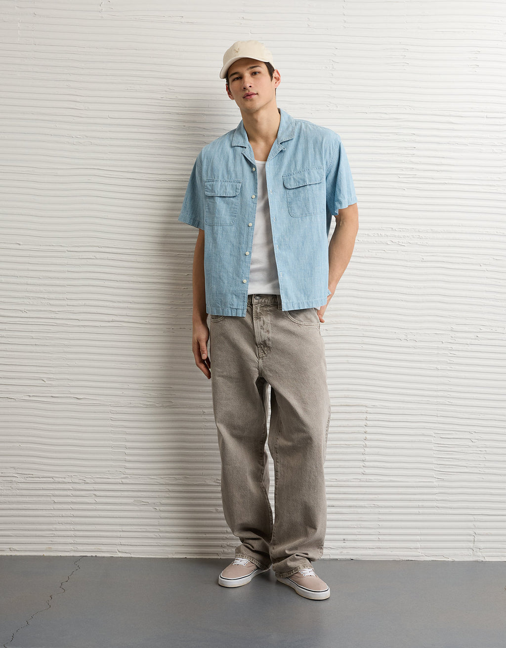 Camisa Camp Collar de manga corta y relaxed fit Ae - Azul 2154_3140_401_os