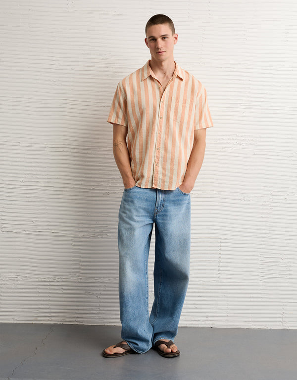 Camisa de lino con botones de ajuste estándar. - Naranja 2154_3155_800_of