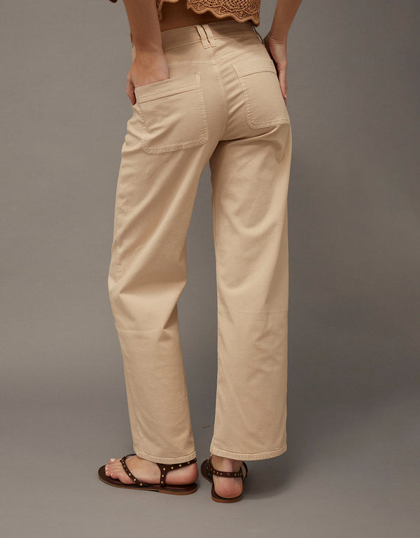 Jean AE Stretch de pierna recta de tiro alto. - Beige