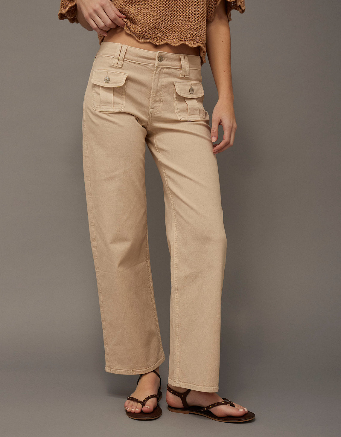 Jean AE Stretch de pierna recta de tiro alto. - Beige 2325_5750_141_of