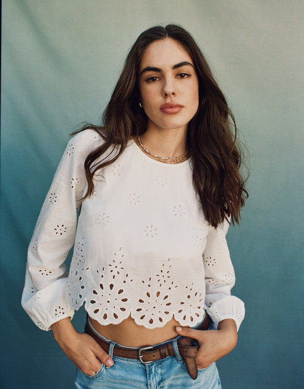 Camisa Manga Larga cuello redondo Mujer AE - Blanco
