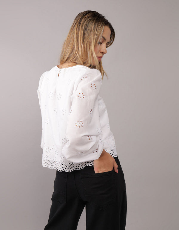 Camisa Manga Larga cuello redondo Mujer AE - Blanco