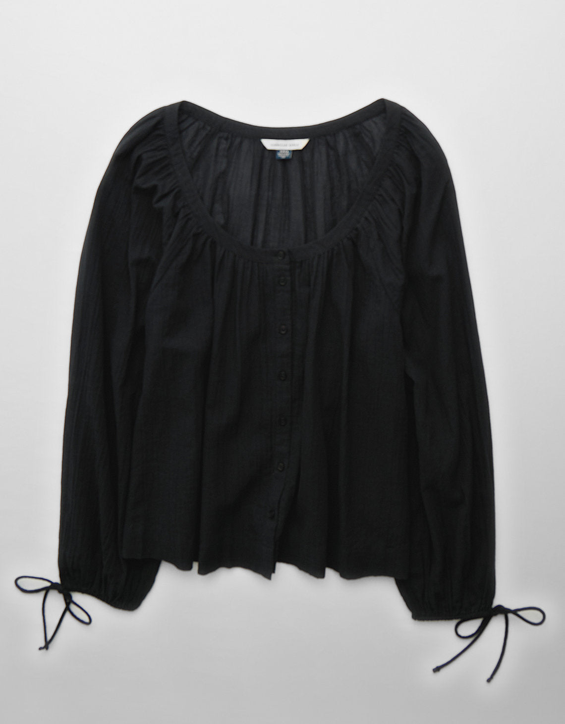 Blusa de Botones con Mangas de Lazo para Mujer - Negro 2351_6135_001_f