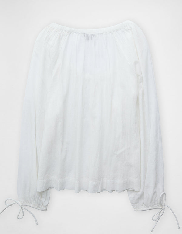 Blusa de Botones con Mangas de Lazo para Mujer - Blanco