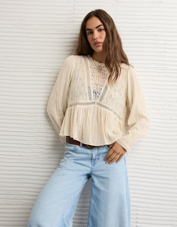 Blusa Babydoll con Cuello en V y Fruncido - Generico