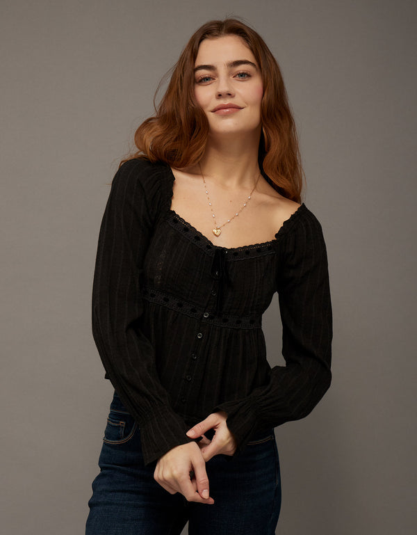 Top de bebé de manga larga Ae - Negro