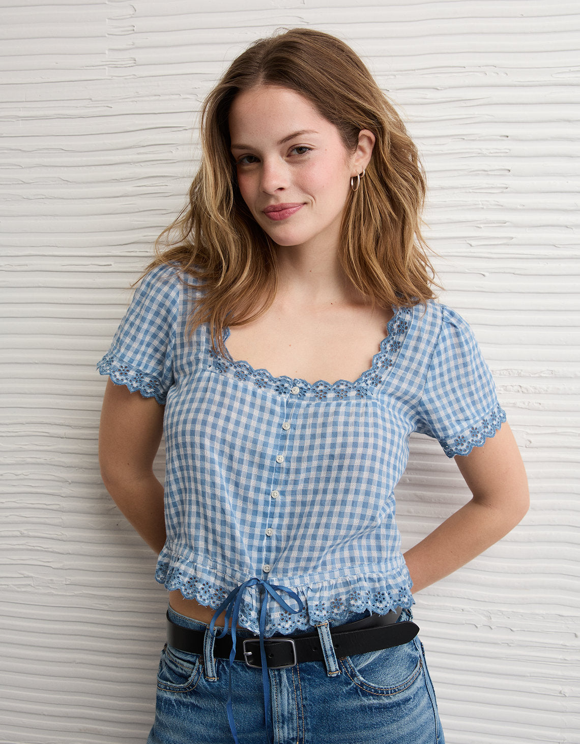 Blusa de manga corta con botones - Azul 2351_6741_400_of