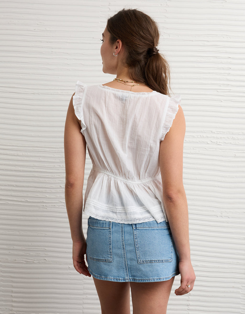 Blusa con Volantes y Ribete de Encaje - Blanco 2351_6842_134_ob