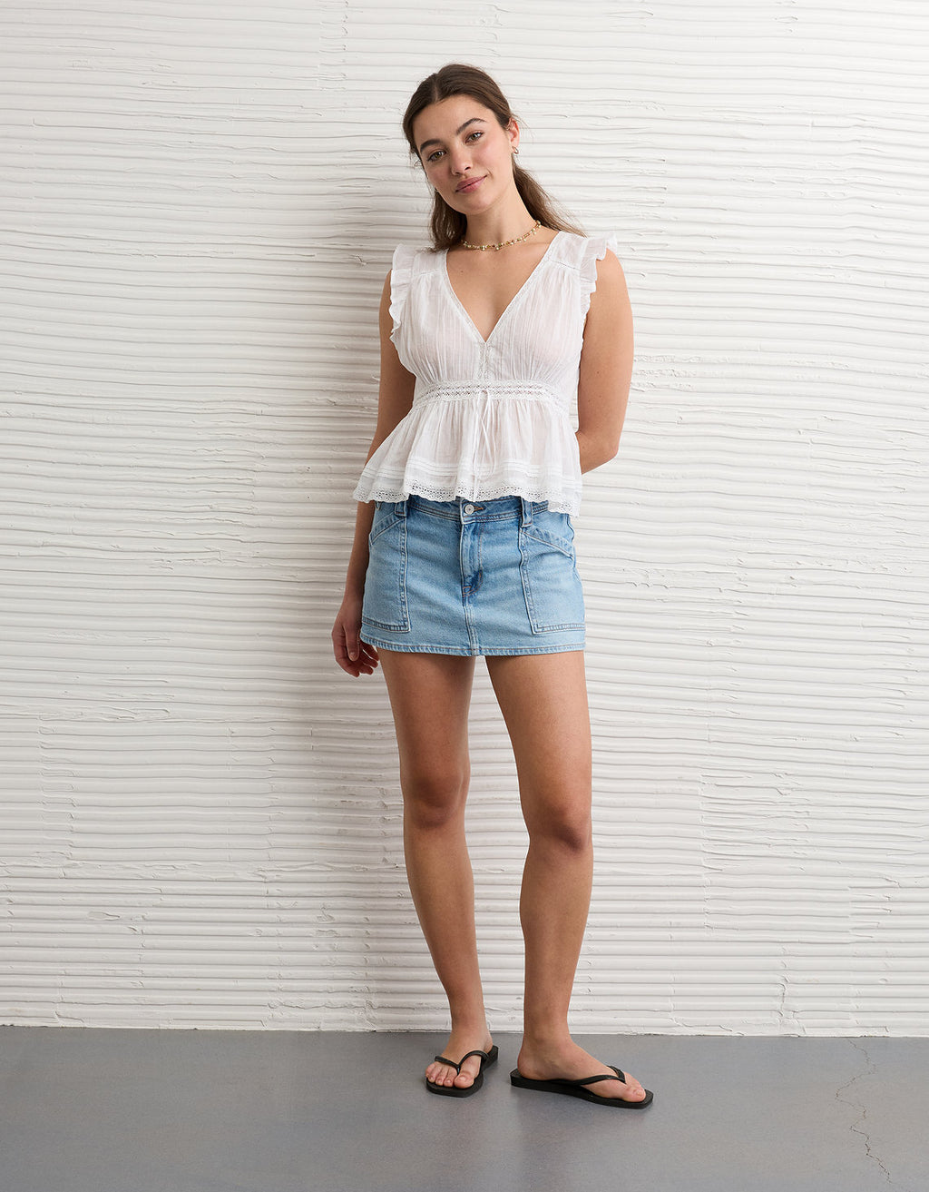 Blusa con Volantes y Ribete de Encaje - Blanco 2351_6842_134_of