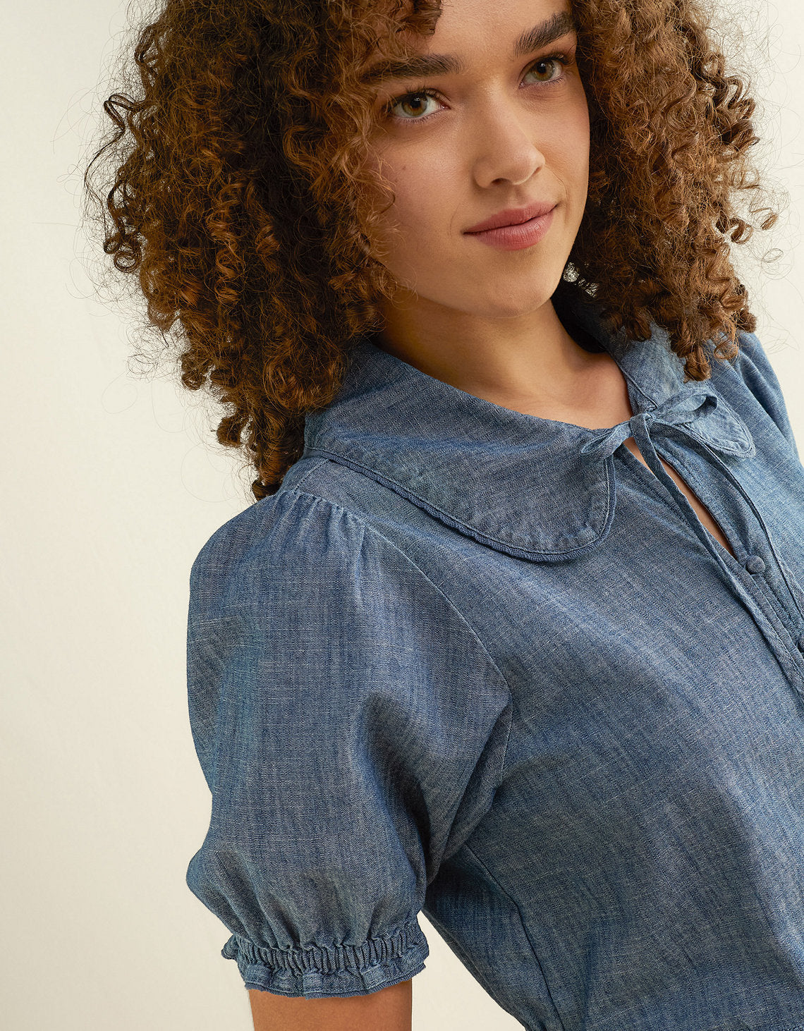 Top de manga abullonada de chambray - Azul 2351_7066_936_d1