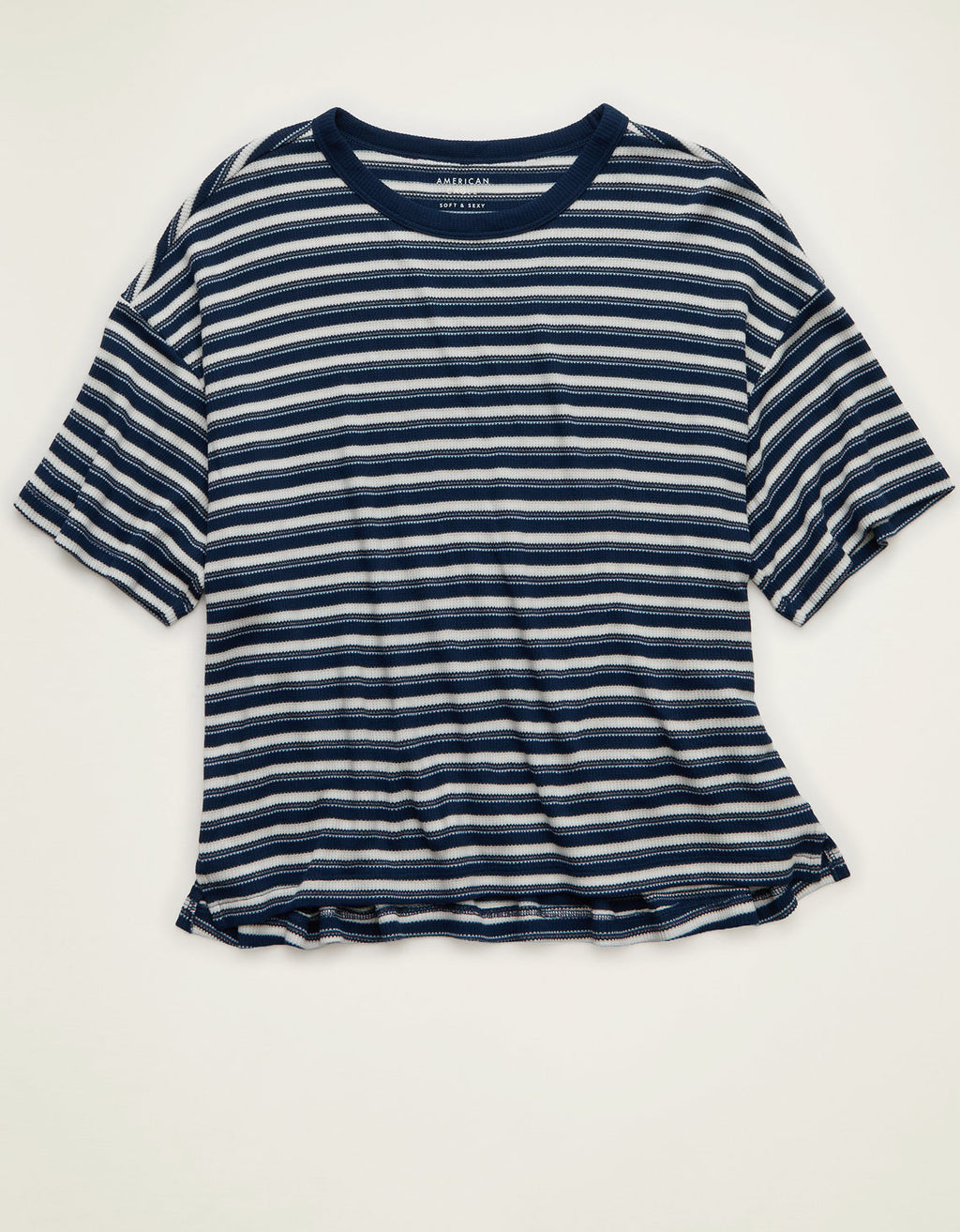 Camiseta de cuello redondo suave y sexy tipo waffle de AE - Azul 2370_1705_448_f