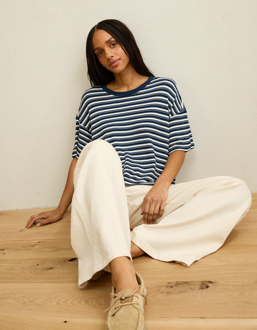 Camiseta de cuello redondo suave y sexy tipo waffle de AE - Azul 2370_1705_448_of
