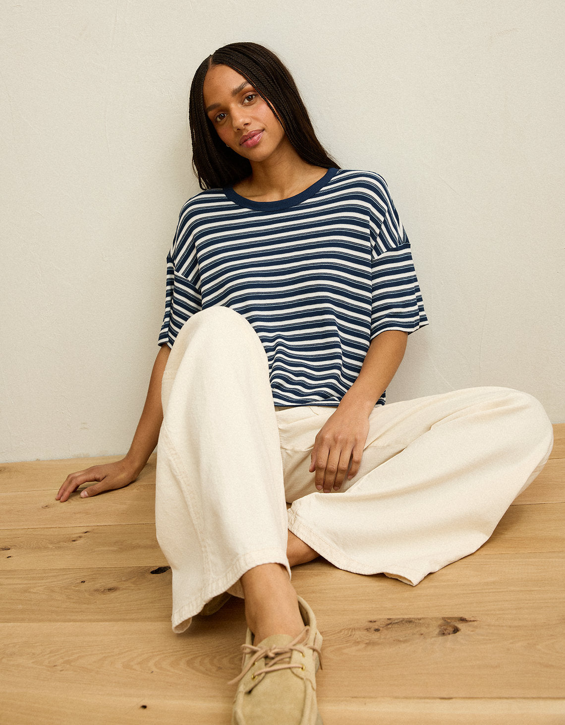 Camiseta de cuello redondo suave y sexy tipo waffle de AE - Azul 2370_1705_448_of