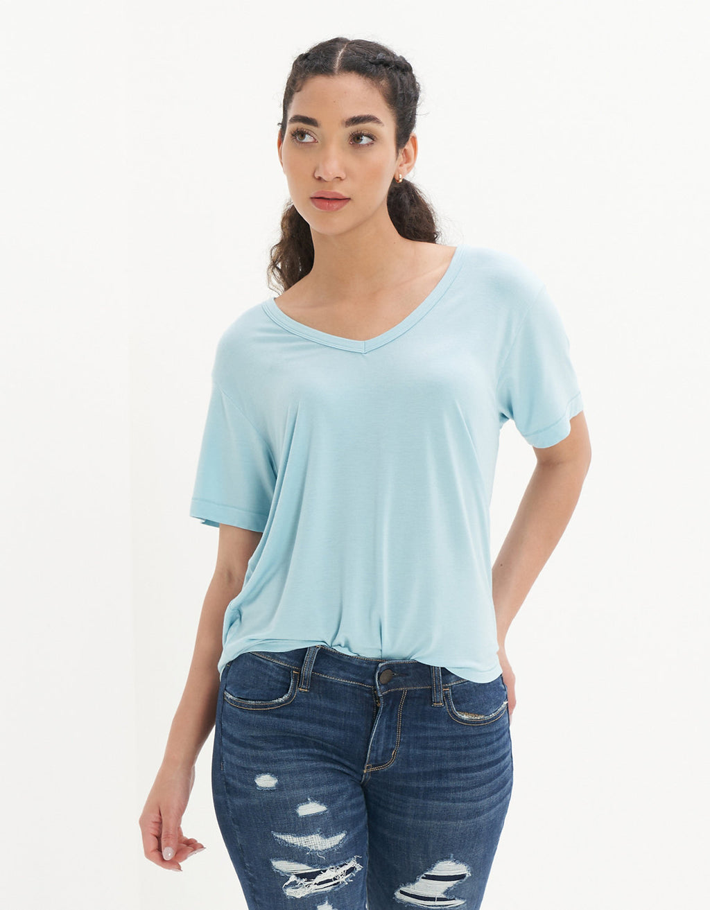 Camiseta cuello en V Ae  - Azul 2370_8506_401_of