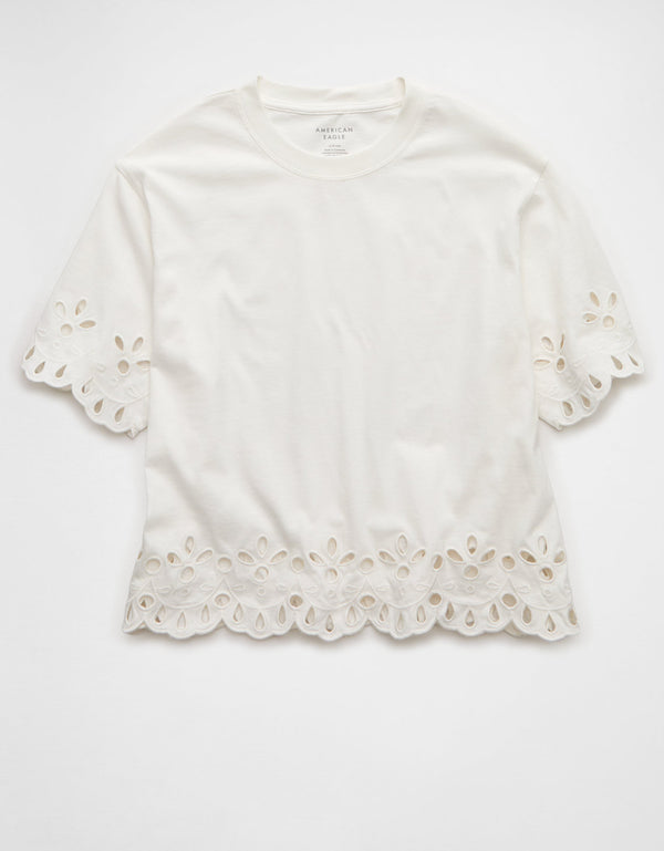 Camiseta Boxy Oversized con Ojal Ae - Blanco