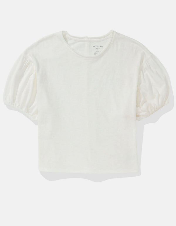 Camiseta de Manga Abullonada Ae - Blanco