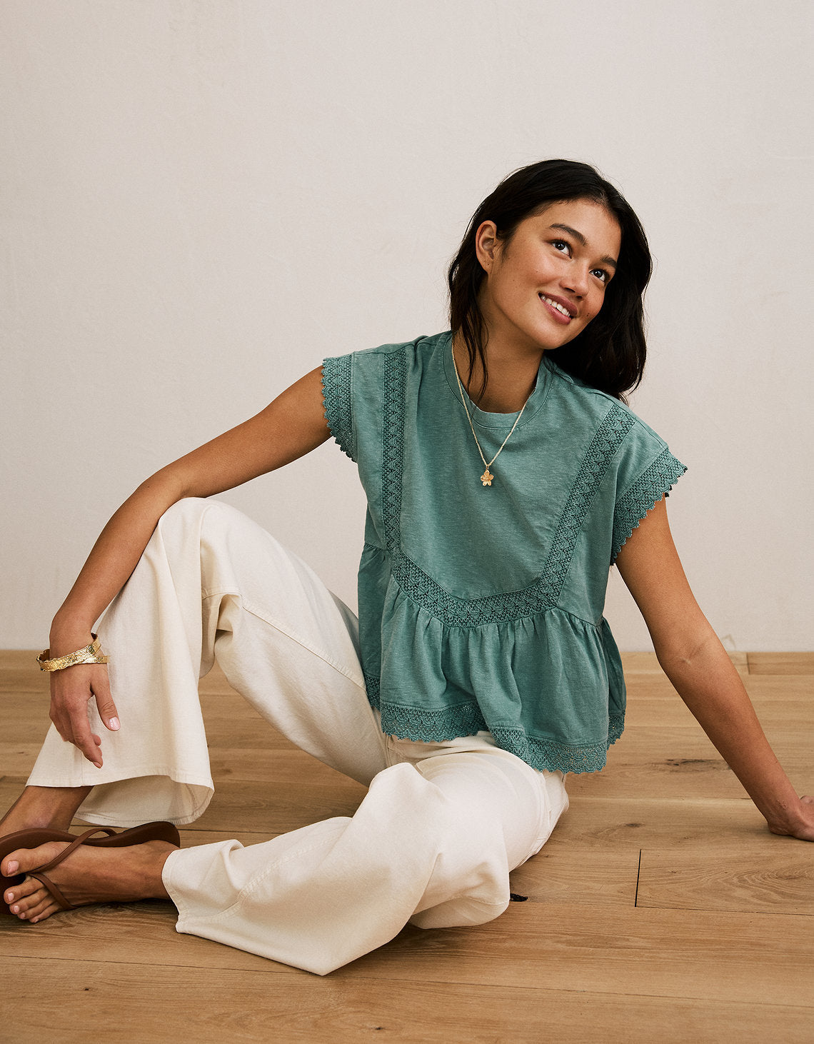 Camiseta con ribete de encaje Ae Sunchaser - Verde 2372_1604_299_of