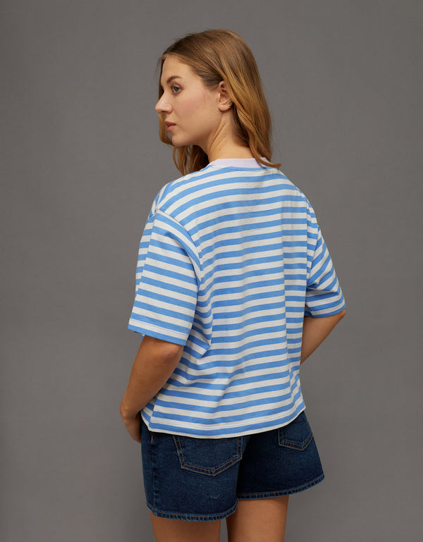 Camiseta a rayas tipo Boxy Ae - Azul