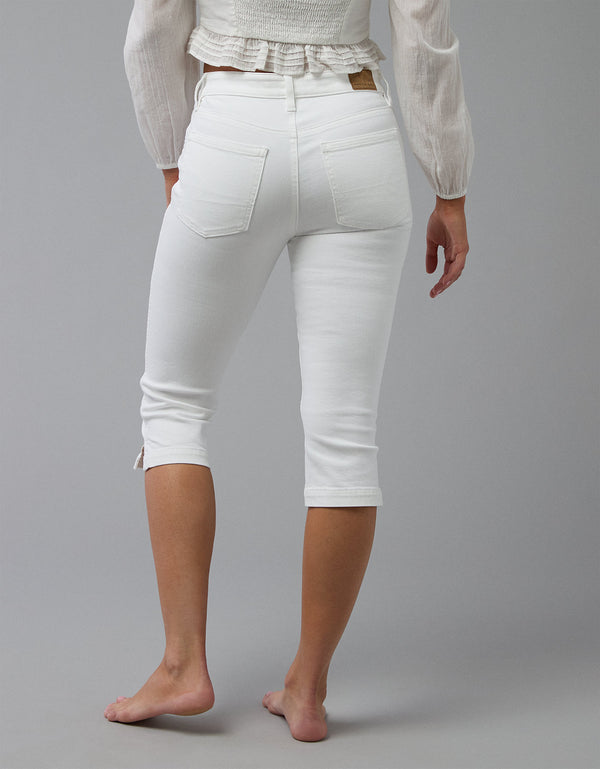 Jean Capri de cintura alta de nivel superior - Blanco