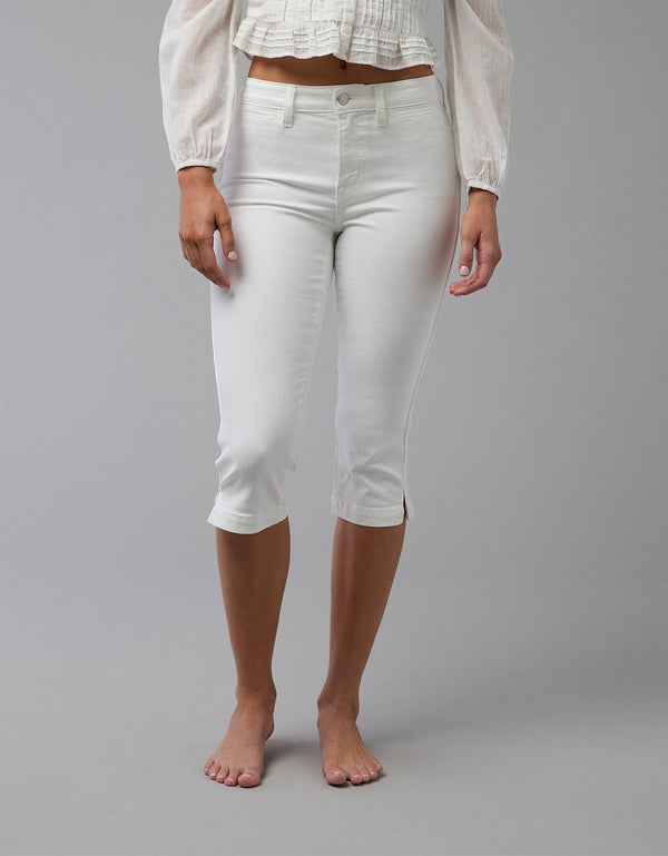 Jean Capri de cintura alta de nivel superior - Blanco