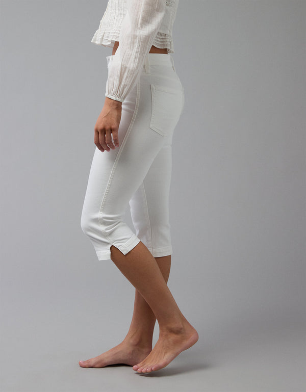 Jean Capri de cintura alta de nivel superior - Blanco