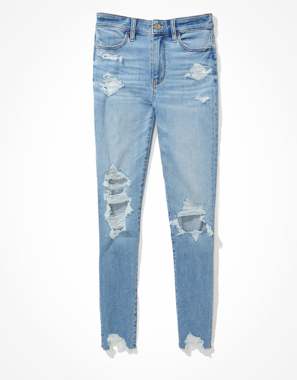 Jegging Tiro Alto con Rotos Ae - Azul