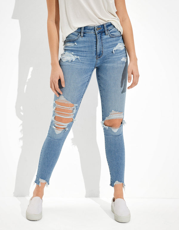 Jegging Tiro Alto con Rotos Ae - Azul