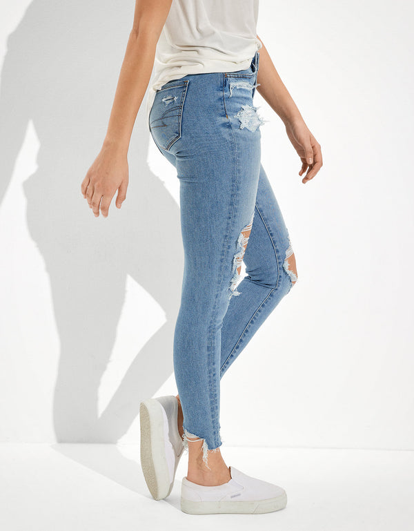 Jegging Tiro Alto con Rotos Ae - Azul