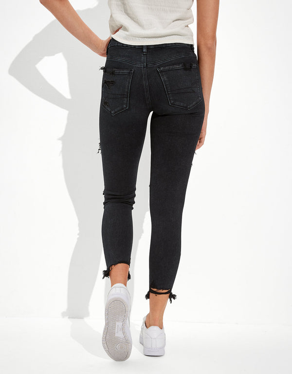 Jegging AE Forever Soft con rotos de tiro alto crop - Negro
