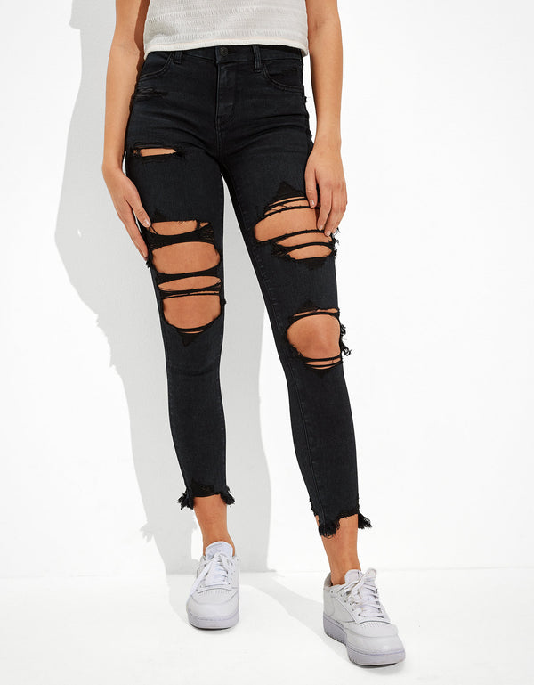 Jegging AE Forever Soft con rotos de tiro alto crop - Negro