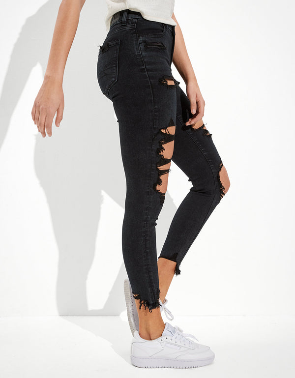 Jegging AE Forever Soft con rotos de tiro alto crop - Negro