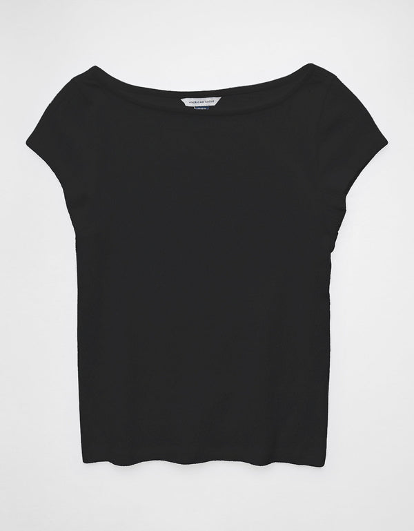 Camiseta Texturizada con Cuello en V Ae - Negro