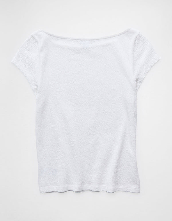 Camiseta Texturizada con Cuello en V Ae - Blanco