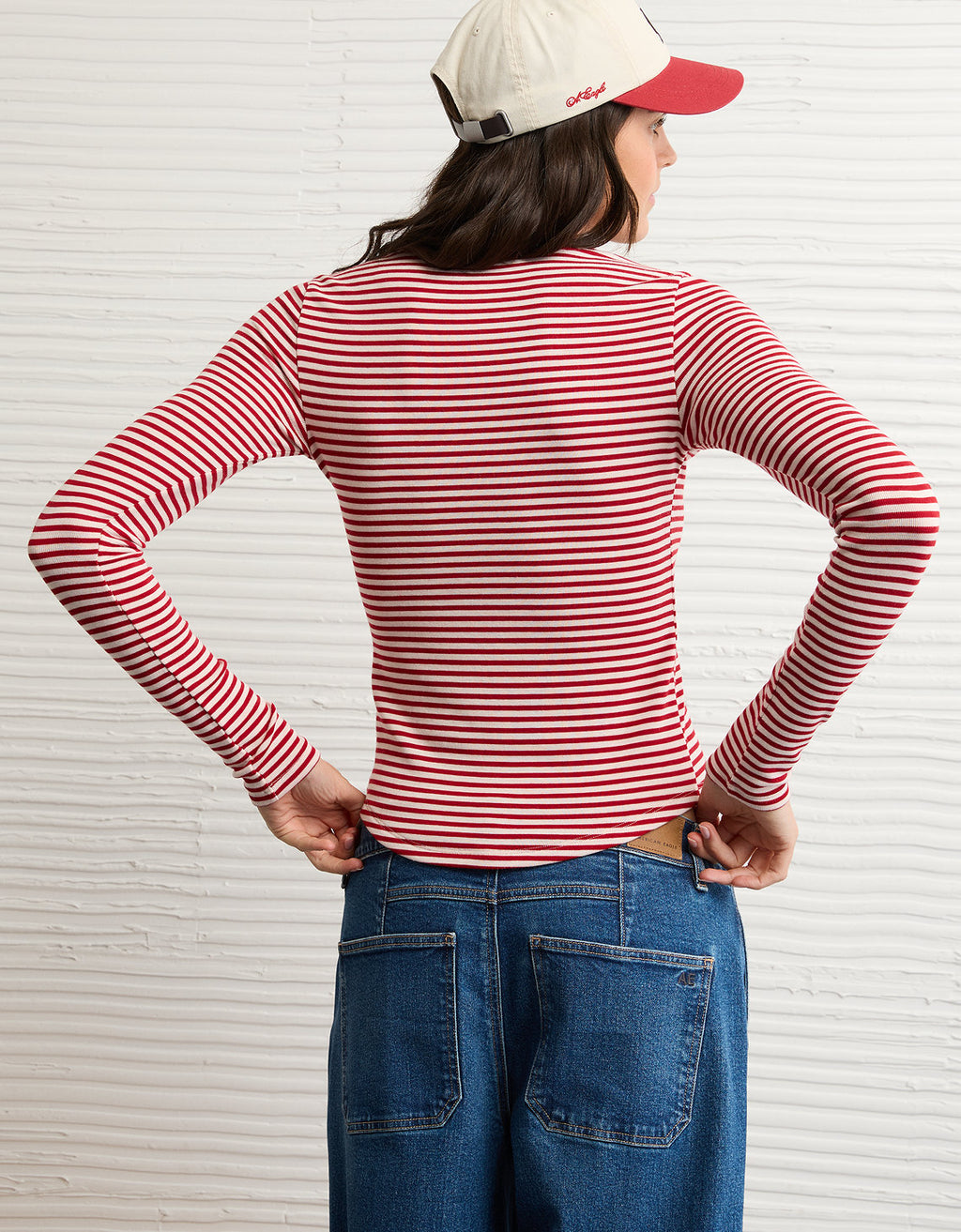 Camiseta de manga larga y cuello redondo acogedora de AE - Rojo 3376_1510_600_ob