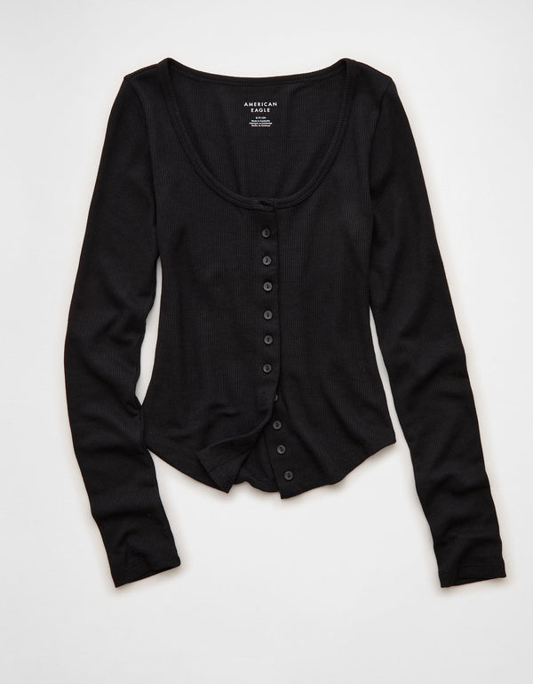 Camiseta Manga Larga con Botones Ae - Negro