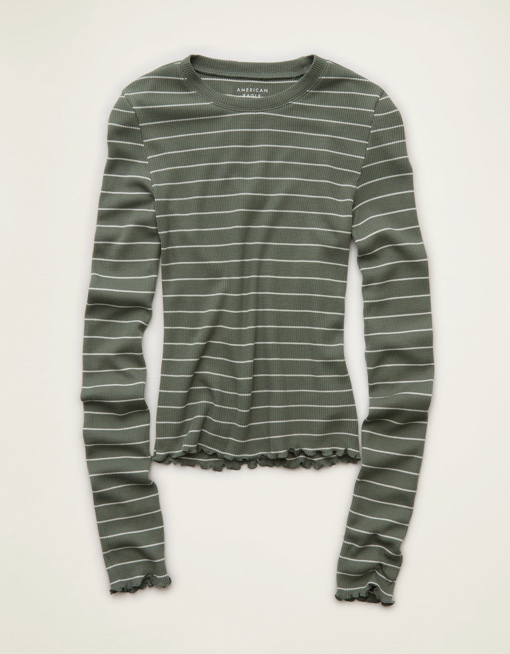 Camiseta de Manga Larga Tejido Waffle Suave y Sexy Ae - Verde 3376_1827_309_f