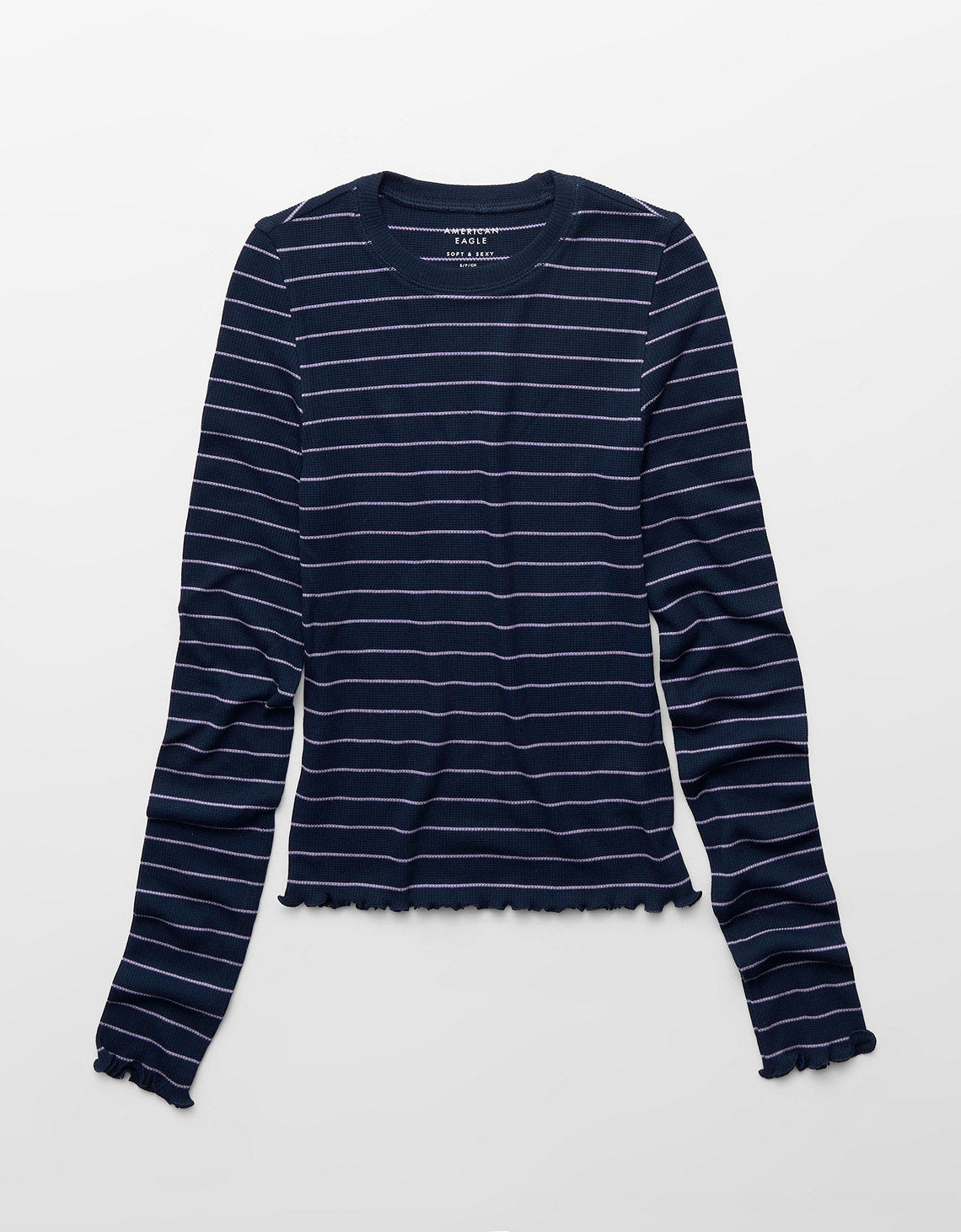 Camiseta de Manga Larga Tejido Waffle Suave y Sexy Ae - Azul 3376_1827_477_f