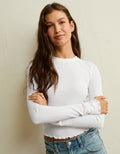 Camiseta de Manga Larga Tejido Waffle Suave y Sexy Ae - Blanco 3376_1828_139_of