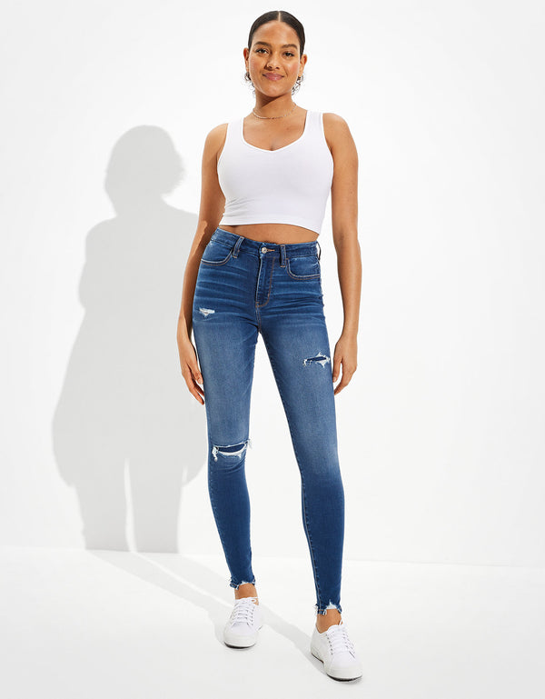 Jegging AE Forever Soft con parches de tiro súper alto - Azul